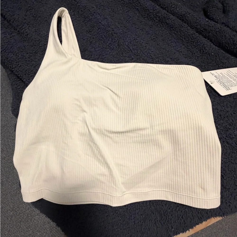 NWT Lululemon Ribbed Nulu Asymmetrical Yoga Tank Top in Bone - Picture 2 of 11